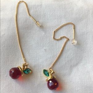 Long Chain Drop Earring Apple red/green glass bead